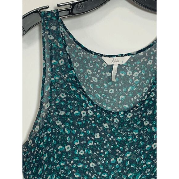 Kirra Women's Sleeveless Ditsy Floral Scoop Neck Sheer Peplum Blue Top Size S - Picture 2 of 8